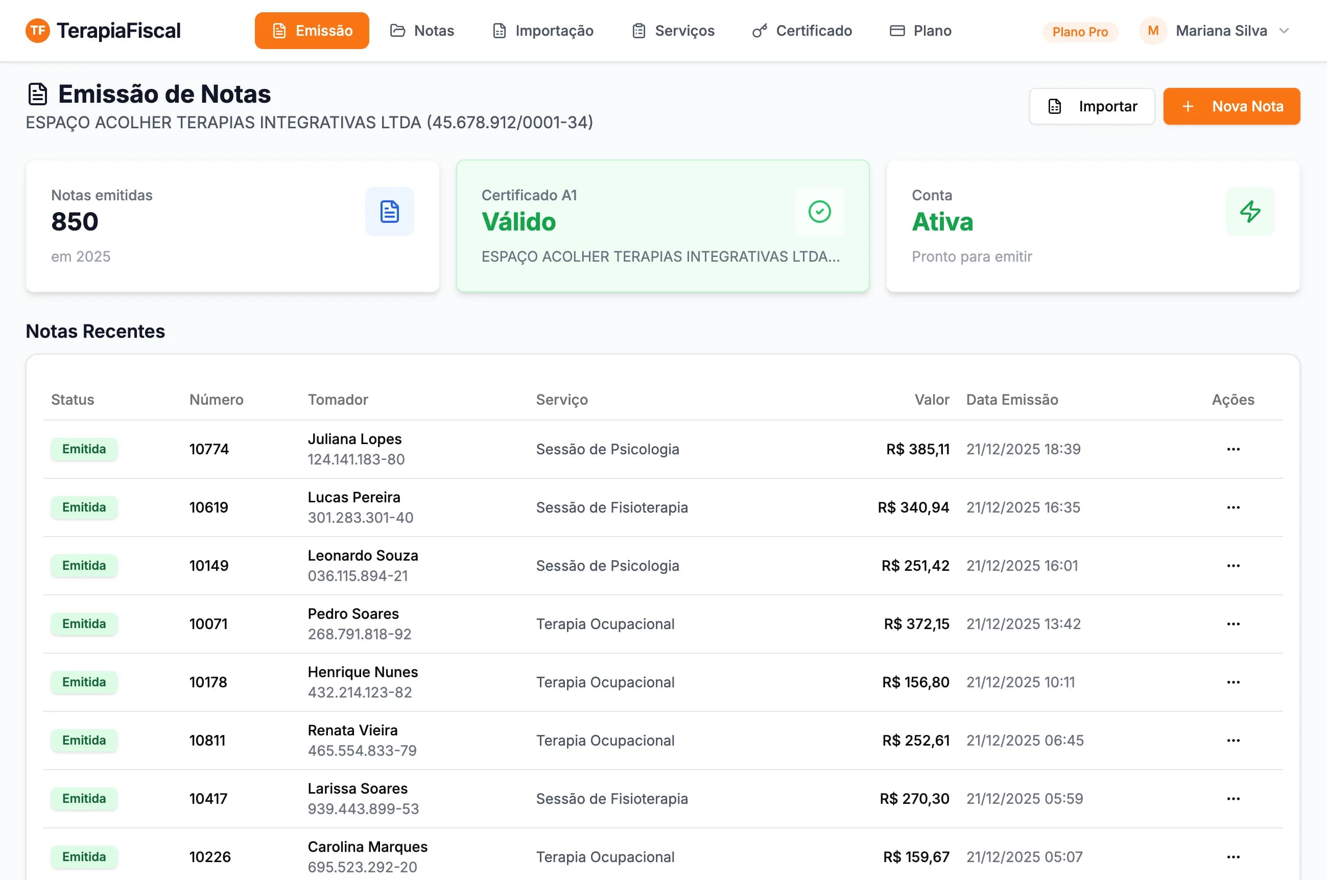 TerapiaFiscal Dashboard